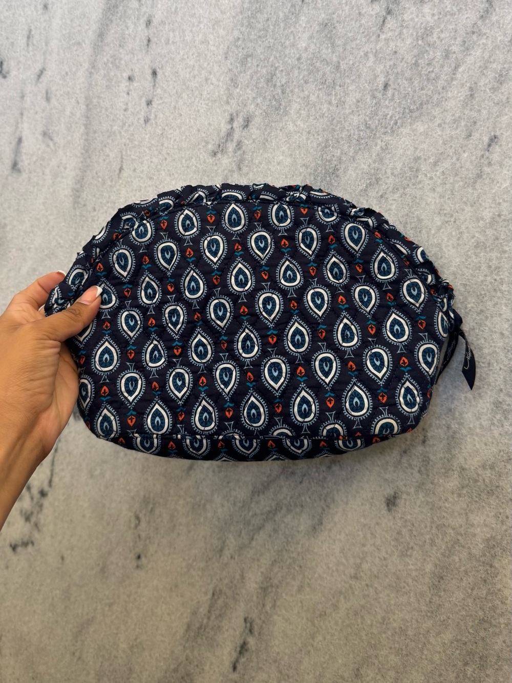 Vera Bradley Navy Paisley Quilted Cosmetic Pouch with White & Red Accents